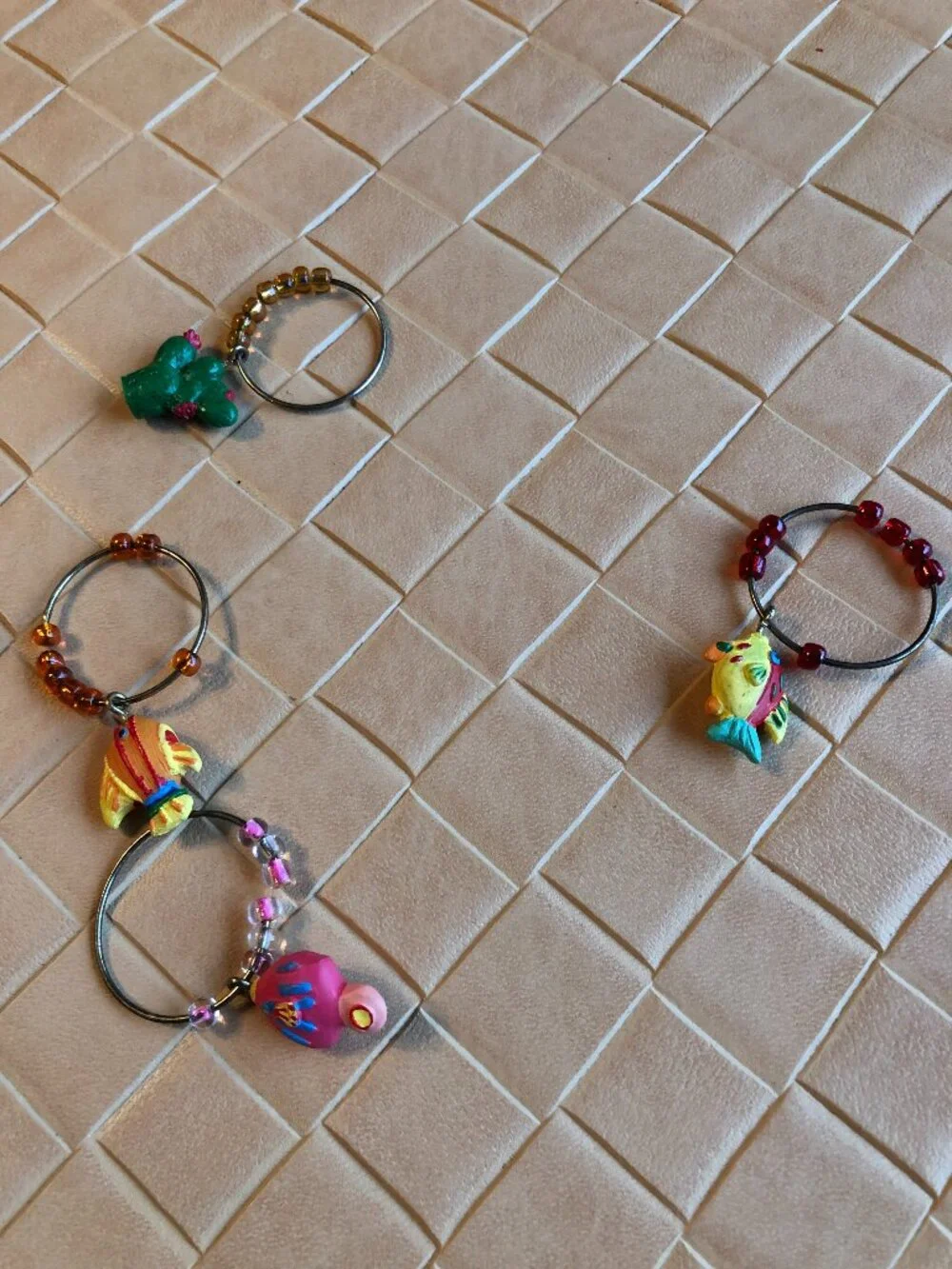 Wine Glass Charms 4 Pieces Colorful Cactus & Fish